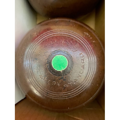 341 - Set of Thomas Taylor Lignoid lawn bowls standard