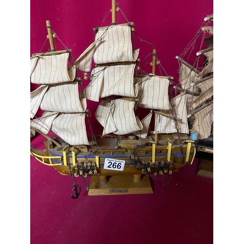 266 - 2 x vintage model ships, HMS Bounty measuring 38cms tall and Fragata Espanola measuring 40 cms tall