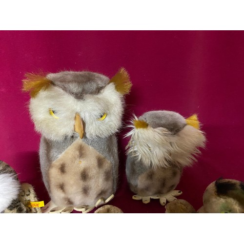 361 - 5 x Steiff owls with largest standing 25cms tall in Steiff box