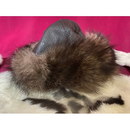 362 - 3 x mink patches with largest measuring 34cms diameter and a Racoon hat