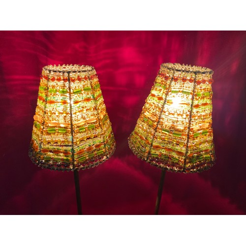 371 - Pair of table lamps measuring 48 cms tall, both working with coloured beaded shades