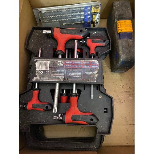 398 - Selection of boxed tools including drill bits, washers, rivots, soldering iron, chisels