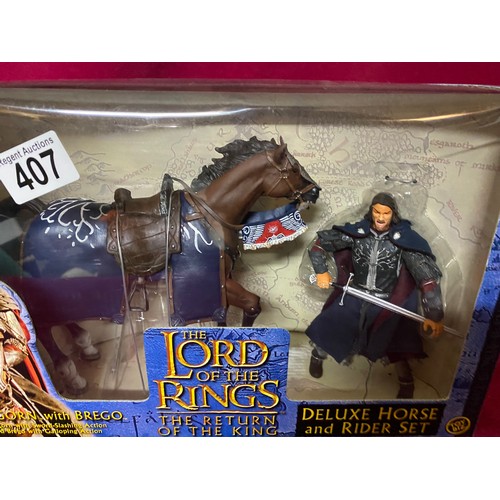 407 - Toy Biz Lord of the Rings, Return of the King Deluxe Horse and Rider set Aragorn with Brego, new sea... 