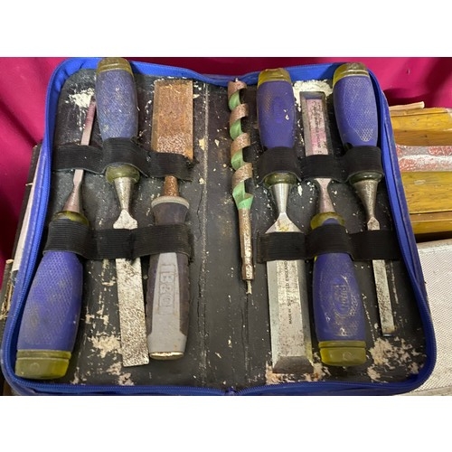 398 - Selection of boxed tools including drill bits, washers, rivots, soldering iron, chisels