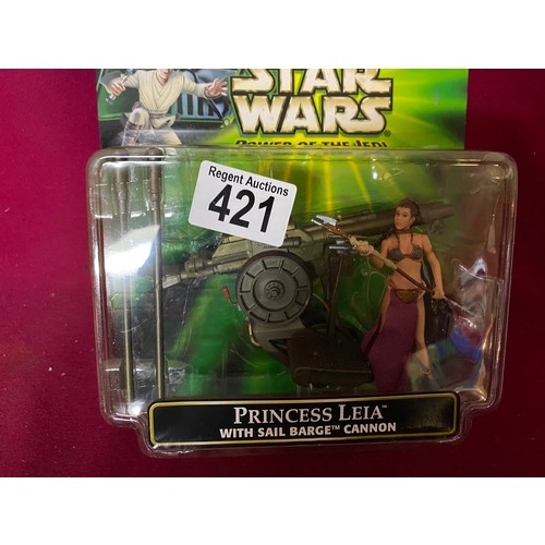 421 - Star Wars Power of the Jedi, Princess Leia with Sail Barge Cannon, made in 2001 by Hasbro.