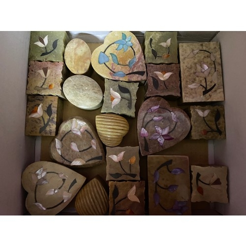 423 - 20 Soapstone trinket boxes with Mother of Pearl inlay.