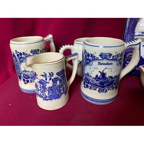 97 - Collection of blue and white vintage china, makes including Shelley coffee pot, Delff, Royal Tudorwa... 