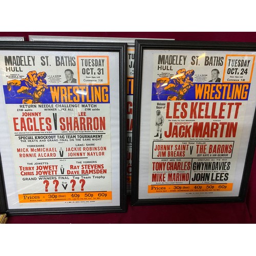 202 - Collection of 10 x framed wrestling pictures and posters