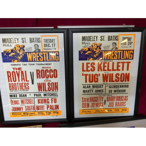 202 - Collection of 10 x framed wrestling pictures and posters