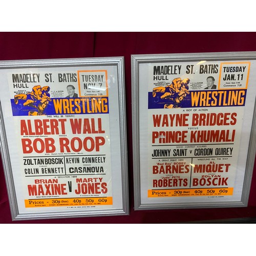 202 - Collection of 10 x framed wrestling pictures and posters