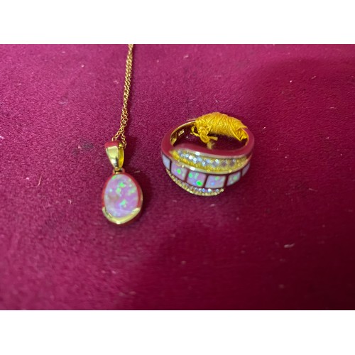 181 - Opal ring and pendant set in gilt silver