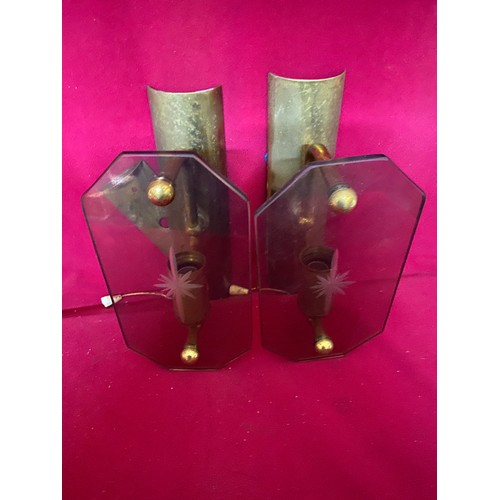 217 - 2 x pairs of brass light fittings