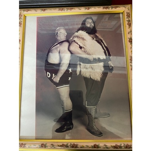 202 - Collection of 10 x framed wrestling pictures and posters