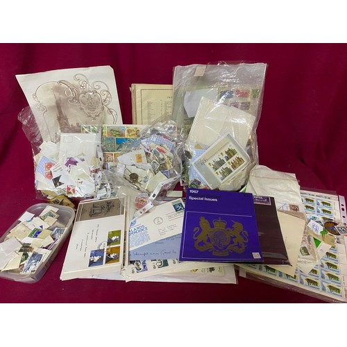 110 - Box of stamps, stamp album and first day covers