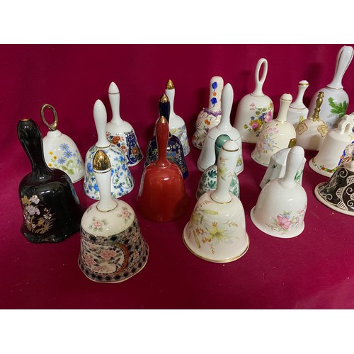 178 - Large collection of Bells in pottery, porcelain and brass, all with clappers.