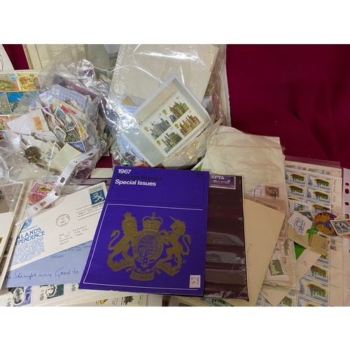 110 - Box of stamps, stamp album and first day covers