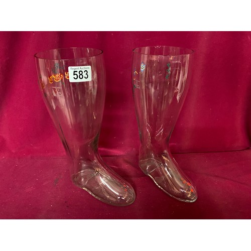 583 - Pair of vintage beer stein boots/glasses