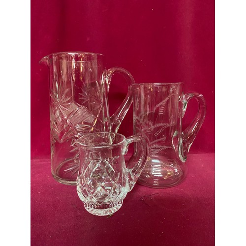 584 - Vintage cut and etched glass lemonade, water and milk jugs