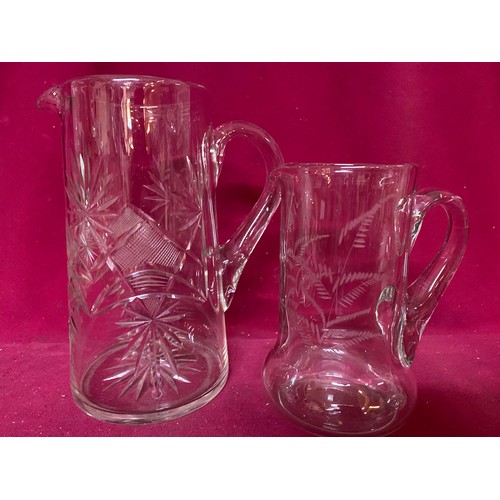 584 - Vintage cut and etched glass lemonade, water and milk jugs