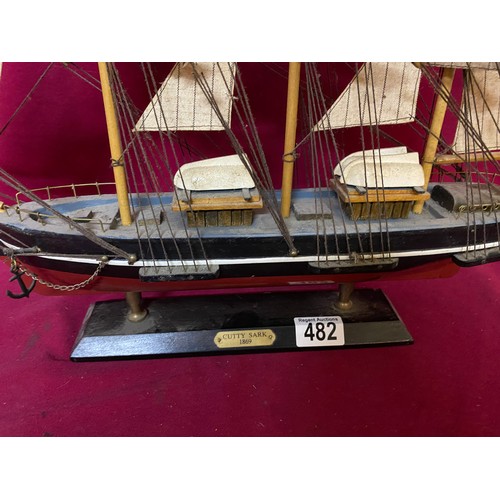 482 - Wooden model of the Cutty Sark, 50cms long x 45 cms tall