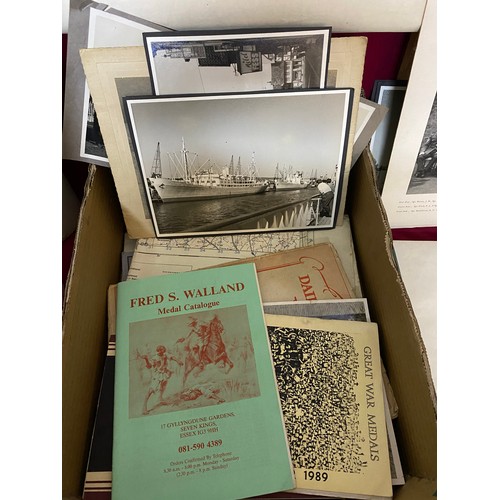 486 - Box of Military photos, postcards and ephemera including 1940's war office maps.