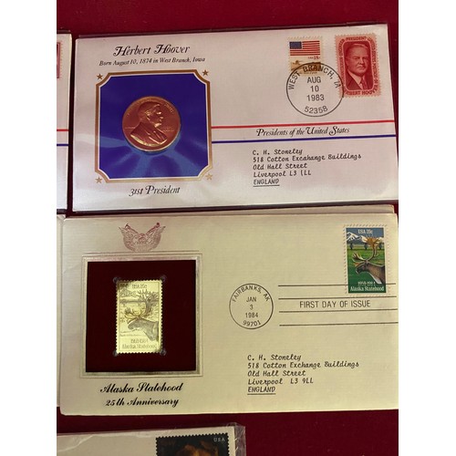 490 - Collection of First Day Covers, coin covers. American Presidents and Gold replica stamp covers.