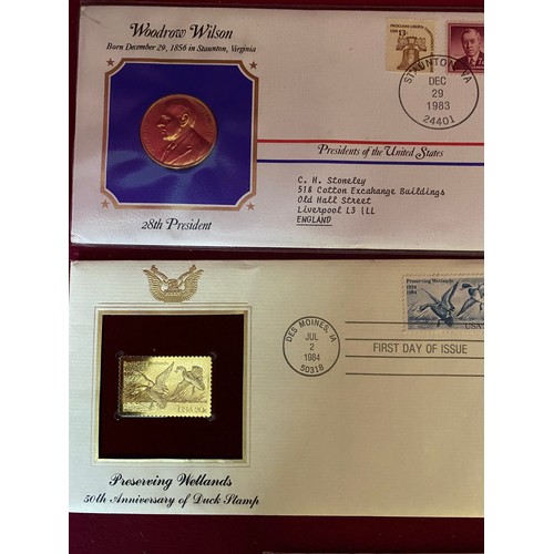 490 - Collection of First Day Covers, coin covers. American Presidents and Gold replica stamp covers.