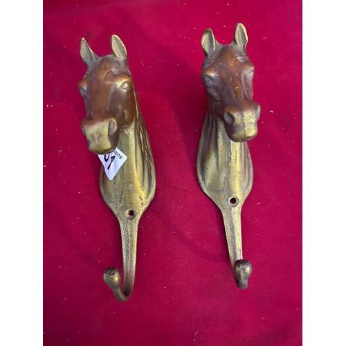 751 - Two Brass Horse Head Hooks, pre 1970's.