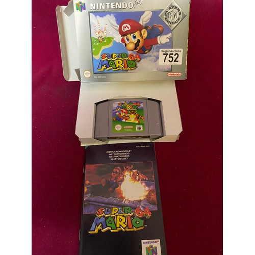 752 - Nintendo 64 Super Mario game boxed and as new 1996.