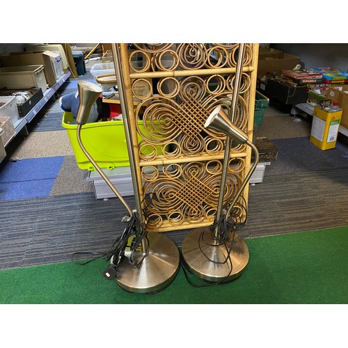 921 - Pair of Chrome uplighter floor lamps with adjustable reading arm.  200cms tall