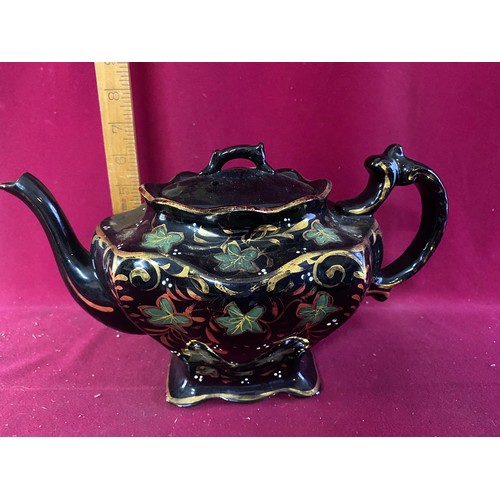 134 - Art Nouveau mourning Teapot. Hand Painted Ivy pattern, possibly Jackfield