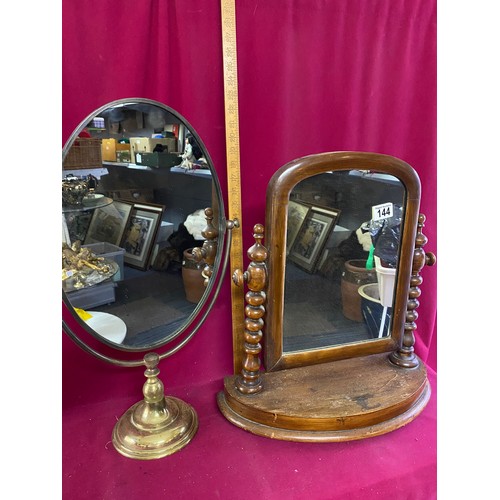 144 - 2 x dressing table mirrors, one brass and one wooden