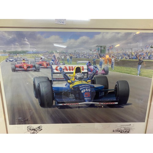 162 - Framed limited edition print by Tony Smith 'Victory' no.939/3000 Nigel Mansell's win at the British ... 