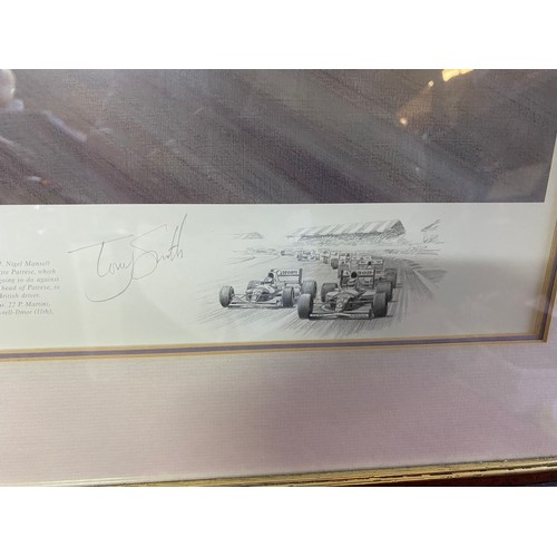 162 - Framed limited edition print by Tony Smith 'Victory' no.939/3000 Nigel Mansell's win at the British ... 