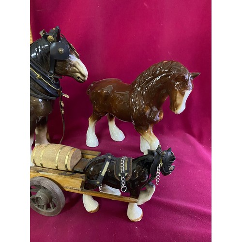 163 - Collection of 4 shire horses and  carts with largest measuring 29 cms tall