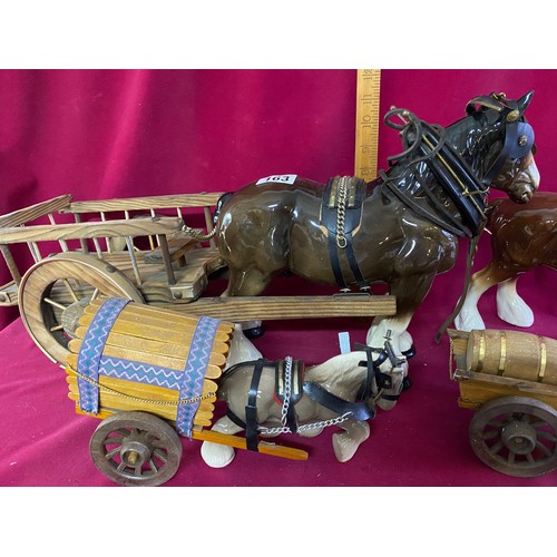 163 - Collection of 4 shire horses and  carts with largest measuring 29 cms tall