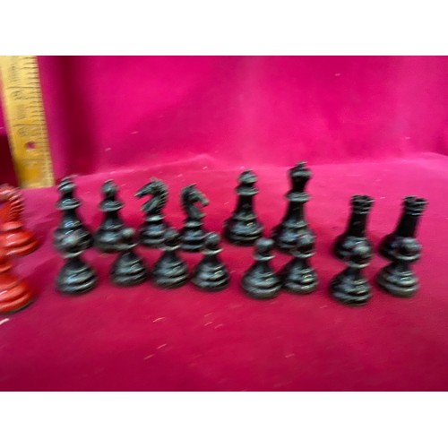 186 - 1950's die cast chess set and wooden board.