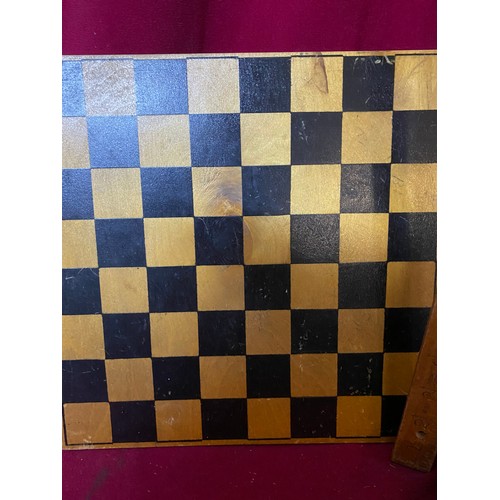 186 - 1950's die cast chess set and wooden board.