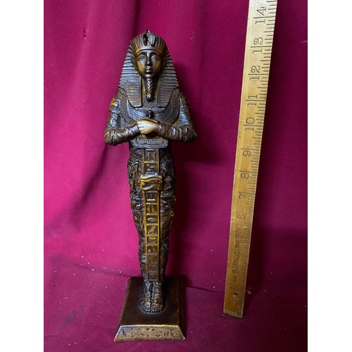 191 - Vintage Egyptian mummy, pair of cats and bronzed Egyptian Queen figurine