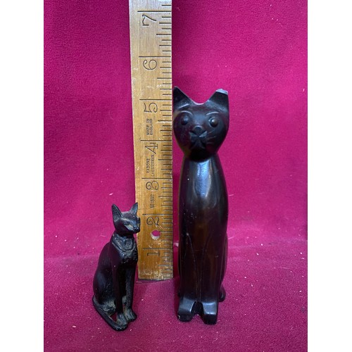 191 - Vintage Egyptian mummy, pair of cats and bronzed Egyptian Queen figurine