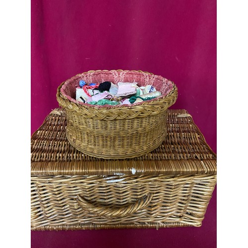 205 - 2 vintage sewing baskets filled with cottons, silks and needles.