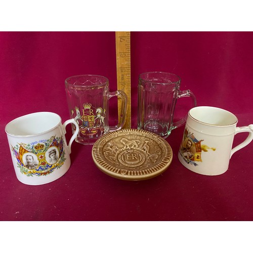 209 - Royal Memorabilia including Queen Elizabeth coronation book, George V and Queen Mary mugs.