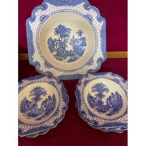 217 - Antique Adams pottery blue and white dessert set, a William Adams plate and Chinese pattern bowl.