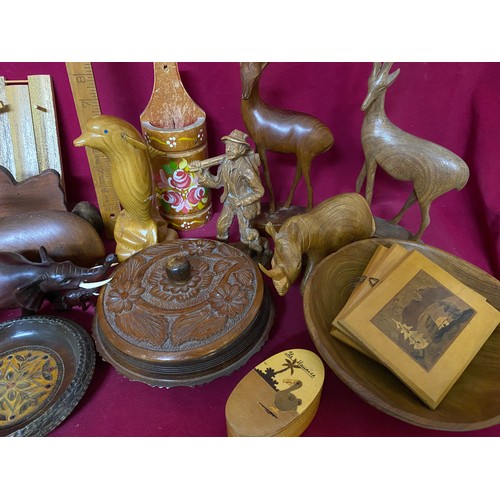 231 - Box of assorted wooden animals and other wooden items