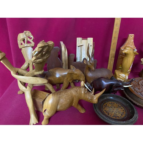 231 - Box of assorted wooden animals and other wooden items