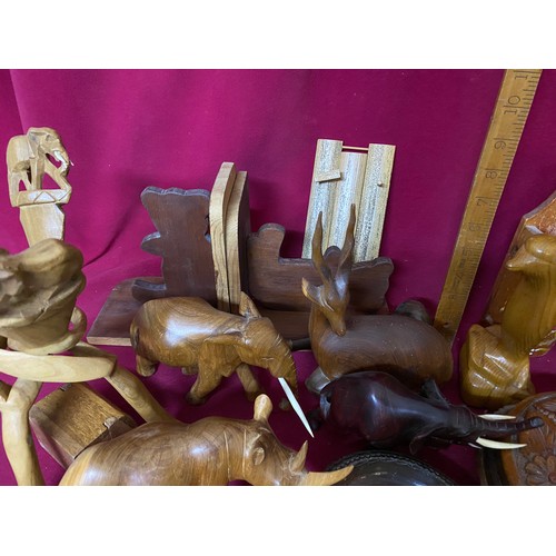 231 - Box of assorted wooden animals and other wooden items