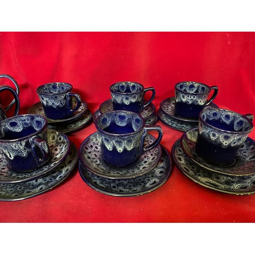 252 - Kernewek Blue Dripware 21 piece teaset.