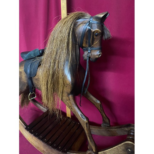 264 - Vintage Rocking Horse with real horse hair tail and mane standing 53 cms ear to floor