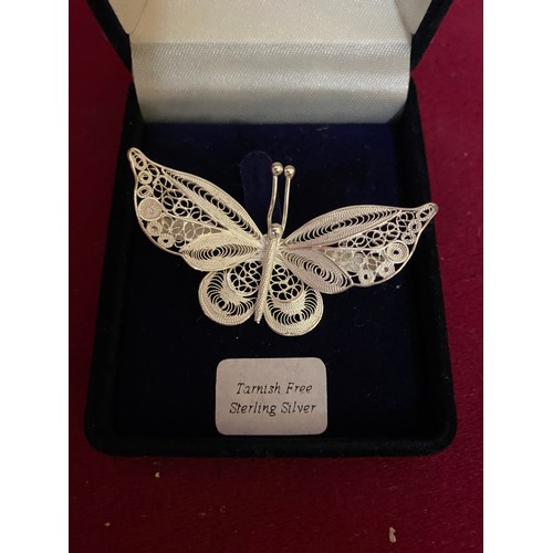 275 - Sterling silver filigree Butterfly brooch