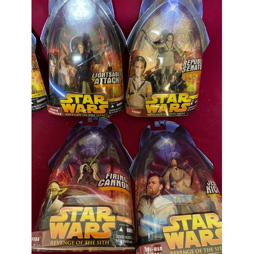 319 - 8 figures from Star Wars Episode III Revenge of the Sith. New sealed on card by Hasbro 2005.